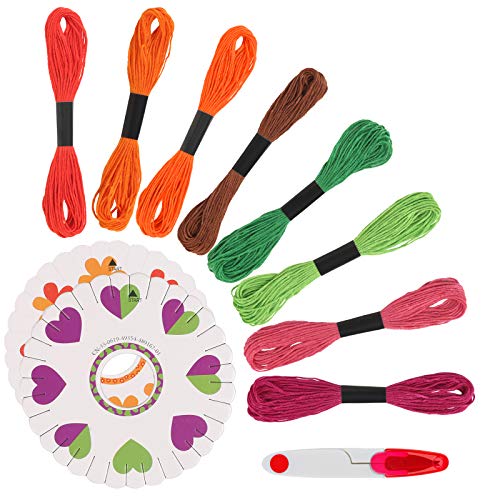 KATOOM Propres Bracelets d'Amitié Tressés, Mini Kit Créativité 8pcs Fils à Broder avec 6pcs Disques Kumihimo et Ciseaux pour Enfants Bracelet Tricot Point de Croix Fabrication DIY Artisanat Cadeau Cover