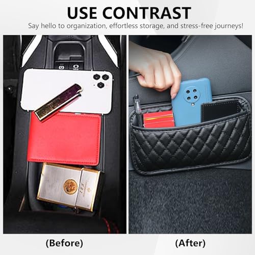 Image of Leather Black Car Storage Organizer Pouch, Self-Adhesive PU Armrest Organizers for Phone, Keys, Accessories or Charging Cables, Seat Side Gap Box, Automobiles