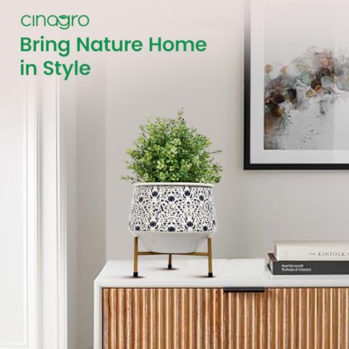 Image of CINAGRO Metal Flower Vase Planter Pot with Iron Stand, Pots for Plants, Plant Pots for Home Decoration, Succulent Pot, Indoor Planter Garden Decor Style: Botanic Bliss