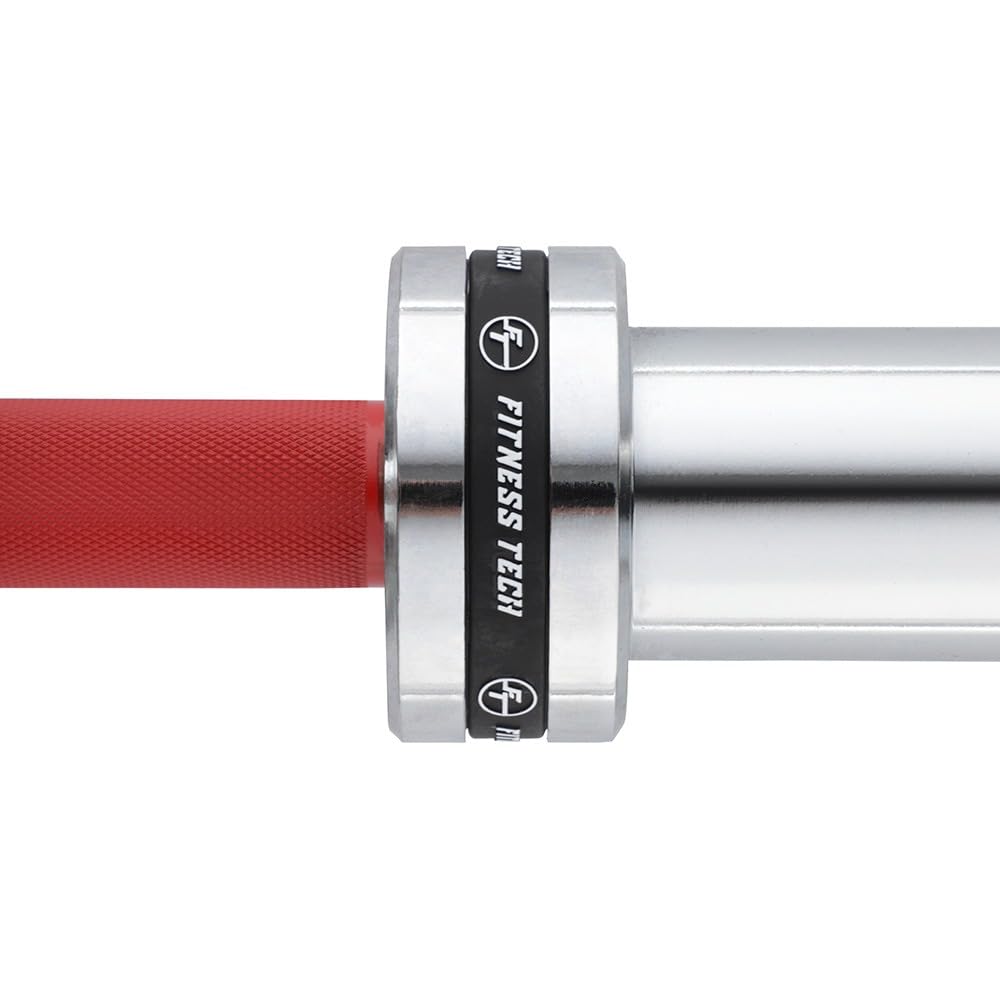 Barra olimpica professionale 220 cm - 50 mm - 4 cuscinetti - Carico massimo 365 kg - 20 kg - Powerlifting, cross training e sollevamento pesi - colore rosso - Fitness Tech