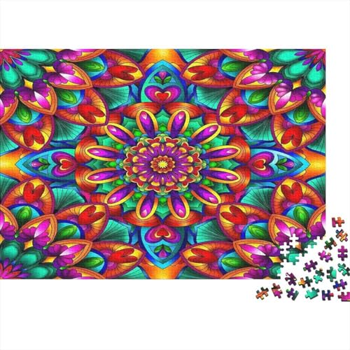 Rompecabezas de mandala de 1000 piezas para adultos con diseño de flores arcoíris de 38x26 cm