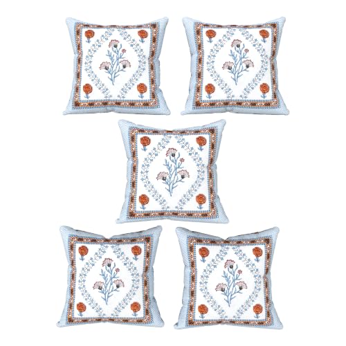 Image of BLOCKS OF INDIA 200TC Diwan Set Cotton 8 Piece | Deewan Printed Bedsheet Sets for Living Room Hall (Set of 8 Piece, 1-Bed Sheet | 2-Bolster Cover | 5-Cushion Cover (Color 51)