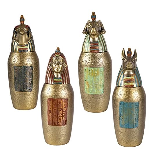 lachineuse – 4 jarrones canope egipcios – jarrones Decorativos de 21 cm – Objetos Decorativos de Egipto Antiguo – Estatua de faraones – Anubis, Horus, Hapi – Idea de Regalo para decoración de urna –