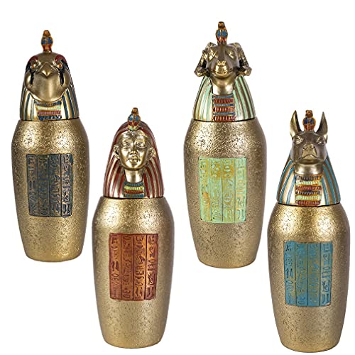 lachineuse – 4 jarrones canope egipcios – jarrones Decorativos de 21 cm – Objetos Decorativos de Egipto Antiguo – Estatua de faraones – Anubis, Horus, Hapi – Idea de Regalo para decoración de urna –