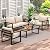 COMLAX FIELD Patio Furniture Set, 4 Pieces Outdoor Patio Furniture with Coffee Table Set, Metal Patio Conversation Sets with Washable and High-Resiliency Sponge Cushions, Beige