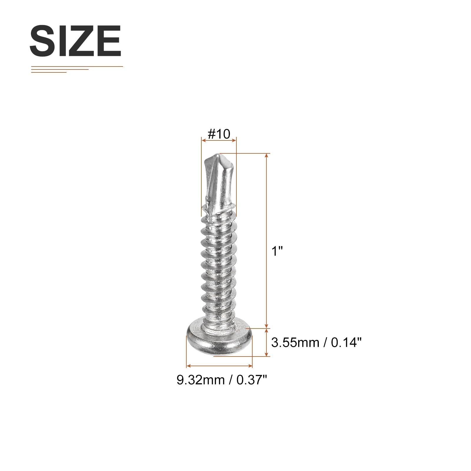 DTGN #10x1" Pan Head Self Drilling Screws - 100Pack - 410 Stainless Steel Phillips Drive Self Tapping Sheet Metal Screws - Image 2