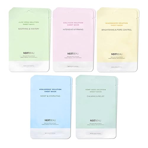 NEXTBEAU Solution Sheet Korean Collagen Face Mask for Skincare 5 Types x 2 Sets Moisturizing and Firming - 1 Count (Pack of 10)