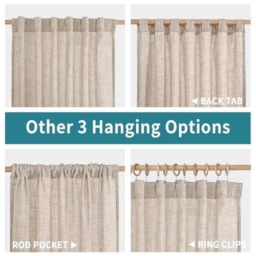 Bgment 048NATURAL5263 Linen Curtains 63 Inches Length 2 Panels For Window, Rod Pocket Back Tab Light Filtering Textured Drapes For Living Room Bedroom Nursery Office Bathroom thumb #3