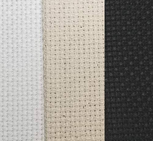 Image of KCS 3 pc of 12 inch x 18 inch 18CT Counted Cotton Aida Cloth Cross Stitch Fabric (White+Oatmeal+Black)