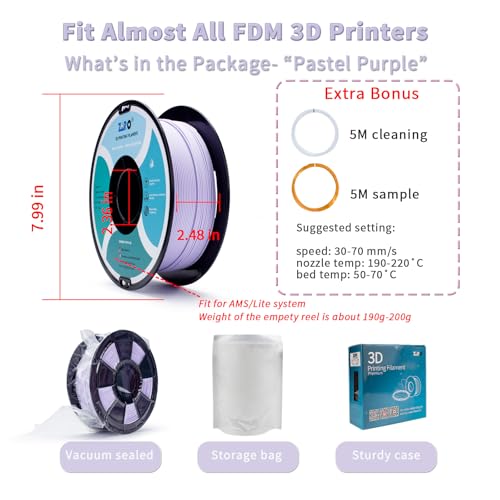 Image of ZIRO Matte Pastel Colors PLA Series, Tougher & Stronger, 1kg Pastel Purple | Fit for Most FDM 3D Printer, 1.75mm 1KG Spool, Dimensional Accuracy + /-0.03mm, Colorful PLA FilamenT