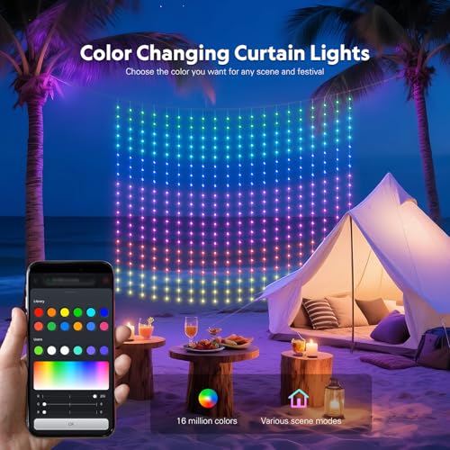 Image of JMEXSUSS 400 LED Smart Curtain Lights for Holiday and DIY Fun, 6.5x6.5 ft