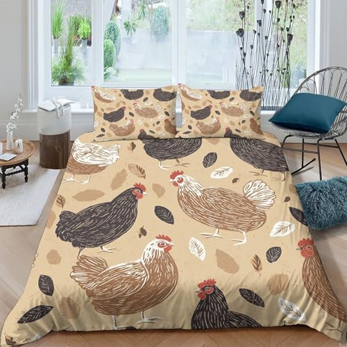 Parure de lit poulet en microfibre 3D housse de couette rustique 140x200 - 4