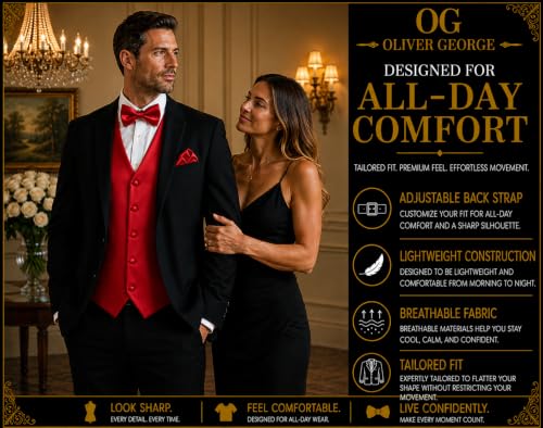 Image of Oliver George 4pc Men's Solid Formal Suit Waistcoat Tuxedo Dress Vest Necktie Bowtie Handkerchief Set for Suit or Tuxedo