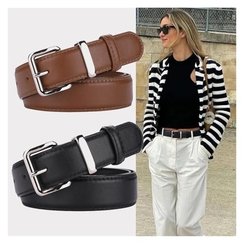 Genuine Leather Belt for Women - Dressy Gold Buckle Belt for Jeans & Pants Cowhide Leather Women's Fashion Belt(Brown)2