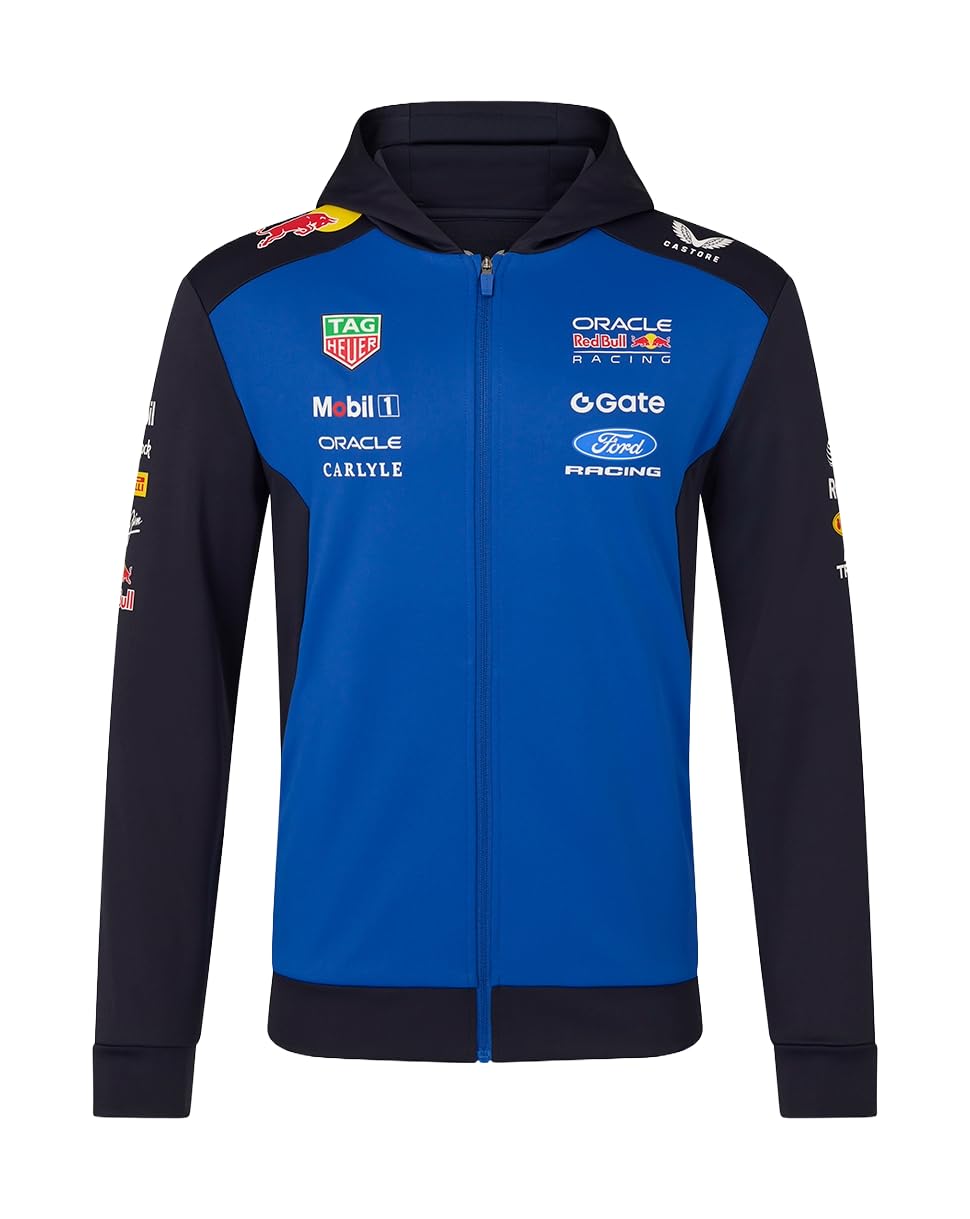 Red Bull Racing F1 Team, Official Castore 2026 Merchandise, Teamwear Hooded Full Zip Sweatshirt Jacket, Navy Blue and Racing Blue (UK, Alpha, 3XL, Regular, Regular)