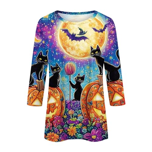 Cute Funny Halloween Shirts for Women Plus Size 3/4 Length Long Sleeve Womens Tops Witch Gothic Renaissance Shirt