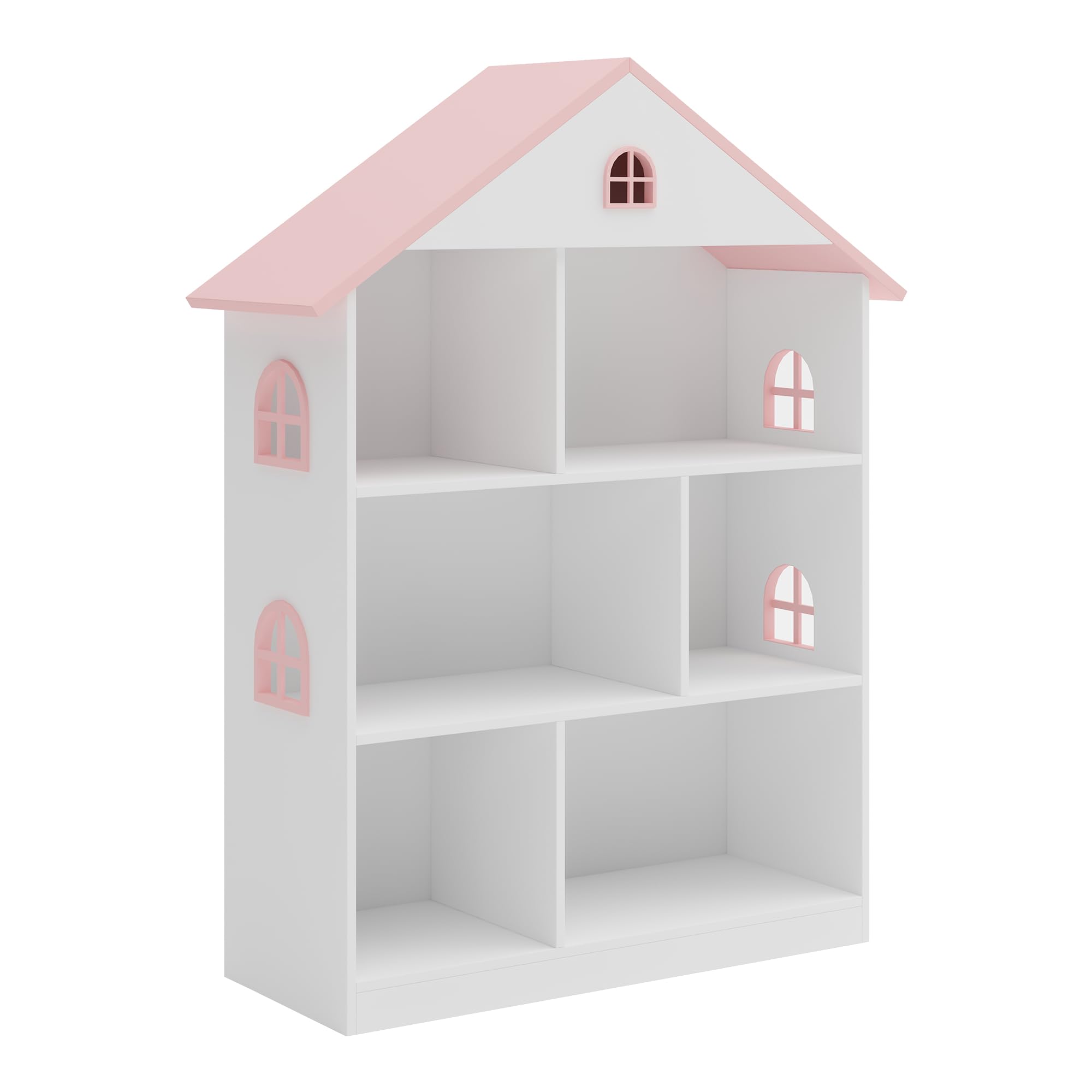 [en.casa] Bibliothèque pour Enfants avec 6 Compartiments de Rangement Ouverts Étagère Autoportante en Forme de Maison Cabane MDF 107 x 83 x 30 cm Blanc