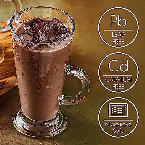 Image of Kamvy Irish Glass Coffee Mugs with Handle, Large Size Plain Glasses Set of 2, 270ml Tall Funnel Clear Glasses for Iced Cold Coffee, Latte, Cappuccino, Hot Chocolate (Chocolate Mug - 2)