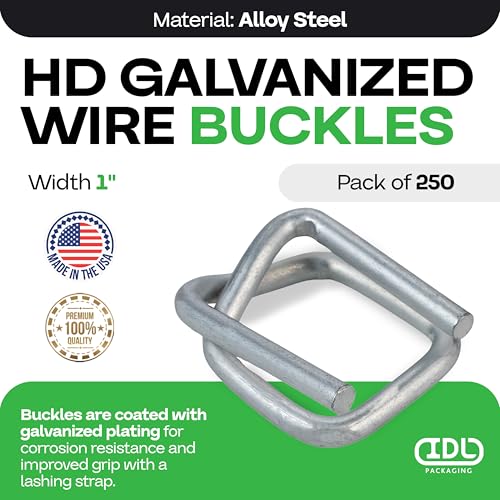 Image of Cord Strapping Buckles 1 inch, Pack of 250 - Heavy-Duty Wire Buckles with Galvanized Coating for Соmposite Cord Strapping - Reusable and Superior Breaking Strength Metal Buckle by IDL Packaging