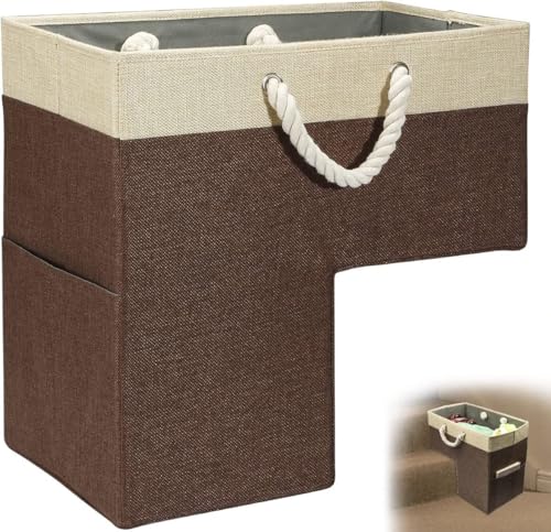 Stair Baskets for Carpeted Stairs,16"L *10"W -16"H,Hstair Basket Material: Cotton Linen, pp Board,Can Store Toys, Dirty Clothes, Magazines and Other Sundries(brown)