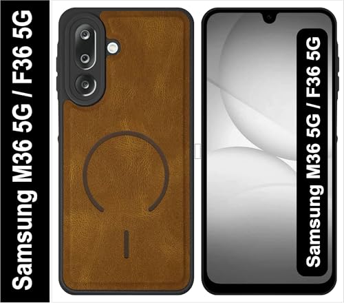 Image of SBMS Back Cover for Samsung M36 / F36 5G | Ultra Slim Soft Rubberised Hard Case | Oil Feel Soft Leather Back | Mag-Safe Design (Mag-Safe Not Support) | Camera Protection Case For Galaxy M36 5G (Brown)
