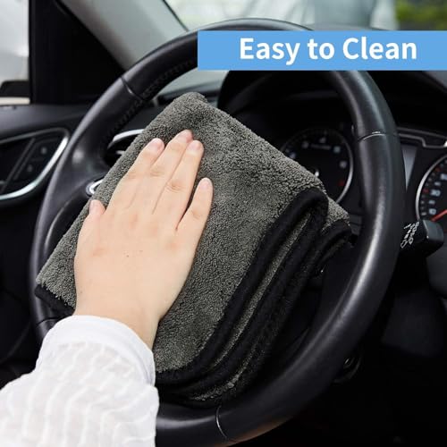 Image of Auto Hub Heavy Microfiber Cloth for Car Cleaning and Detailing, Double Sided, Extra Thick Plush Microfiber Towel Lint-Free, 800 GSM (Size 40cm x 40cm) /Pack of 5, Color: Grey
