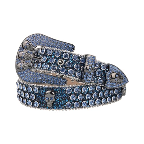 Men Women Rhinestone Belt Western Luxury Strap Studded Skull Diamond Belt Fashion Cowboy Cowgirl Bling Belts