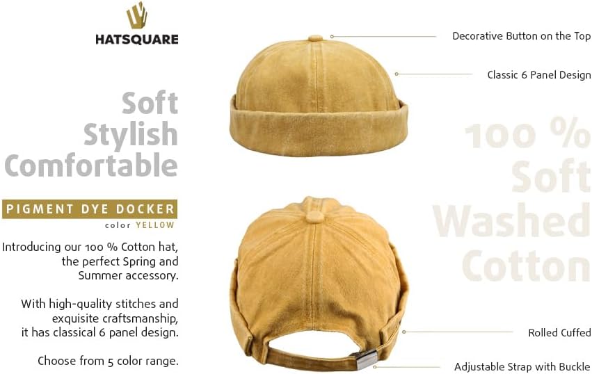 Washed Cotton Docker Cap, Unisex Brimless, Rolled Cuffed Men Skull Beanie, Harbour Pigment Dyed Hat - Image 3