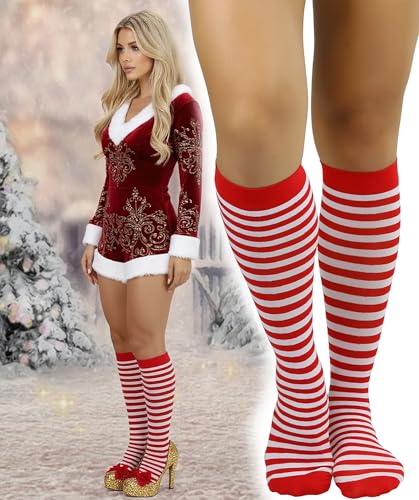 Image of ToBeInStyle Women's Opaque Striped Knee High Warm Nylon Stockings Hosiery