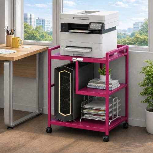 Image of WINSTAR Printer Stand, Solid & Sturdy, Modern Contemporary Look, Space Saving, Made in India (Fuchsia Pink, 3 Tier Split Shelf)