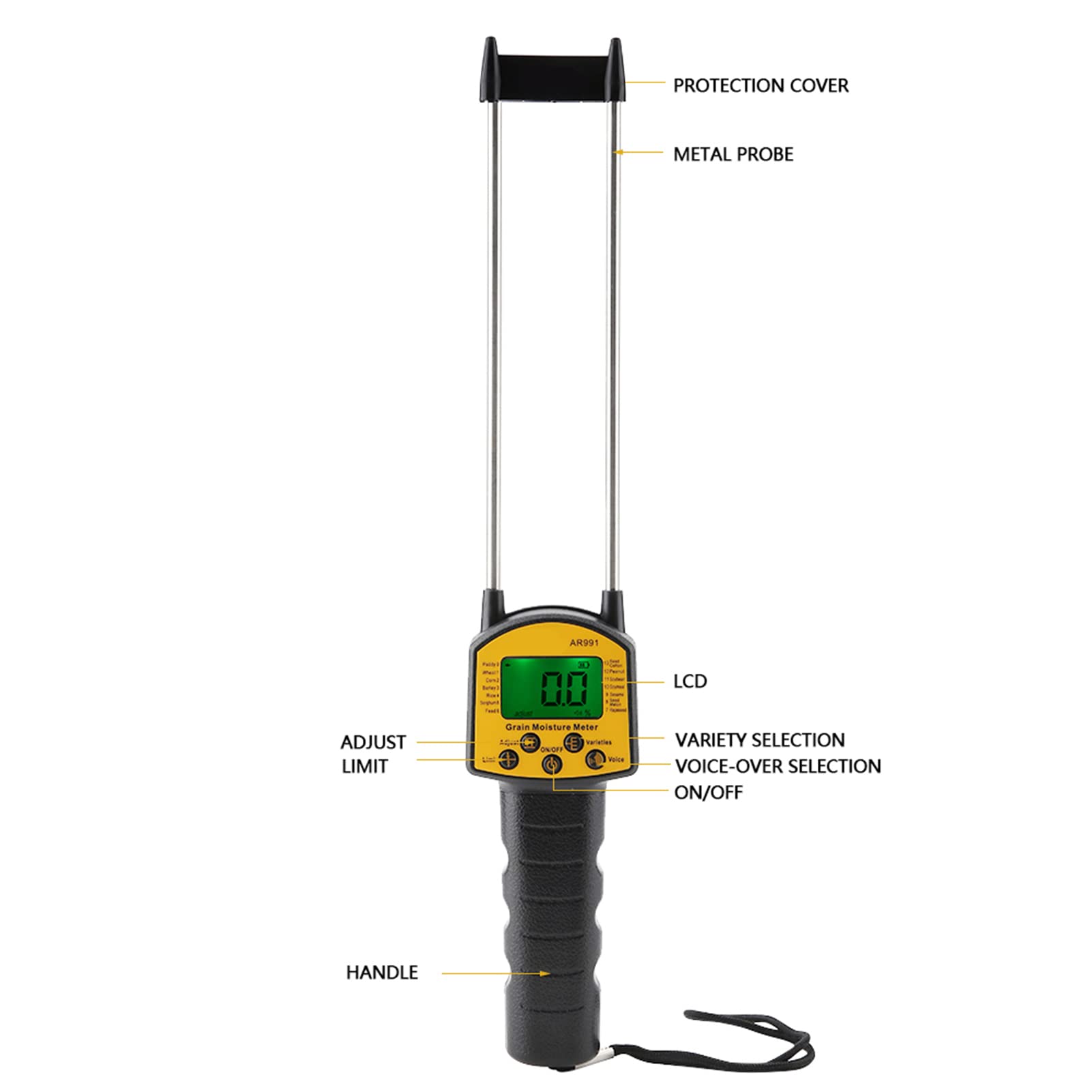 Humidimètre Numérique LCD Portable pour Grains, Capteur Intelligent, Sonde Acier Double Tige