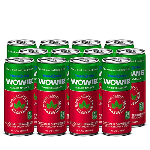 Wowie by Tranquini Hemp-Infused Beverage, Herbal Adaptogens for Stress Relief, All-Natural Relaxation Drink, Coconut Strawberry Flavour, 355 ML Sleek Can (12-Pack)