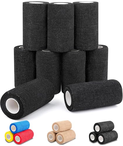 AZEN 9 Pack Self Adhesive Bandage Wrap 4 X 5 Yards Elastic Cohesive Bandage Wrap Color Athletic Tape Tattoo Grip Tape Wrap Vet Wrap Ankle Tape