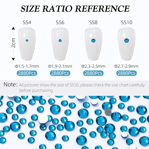 Image of Malachite Blue Flatback Rhinestones, Glass Rhinestones for Nail Art and Craft, Glue Fix, Loose Crystal Gemstones(Malachite Blue, SS10, 2880pcs, 2.7-2.8mm)