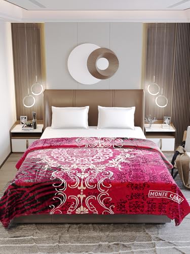 Image of Monte Carlo Unisex Roman Plus Double Bed No Reversible 1 Ply 550 GSM | 3 KG Heavy Winter Blanket (160 X 220) (220 X 240) (Red White)