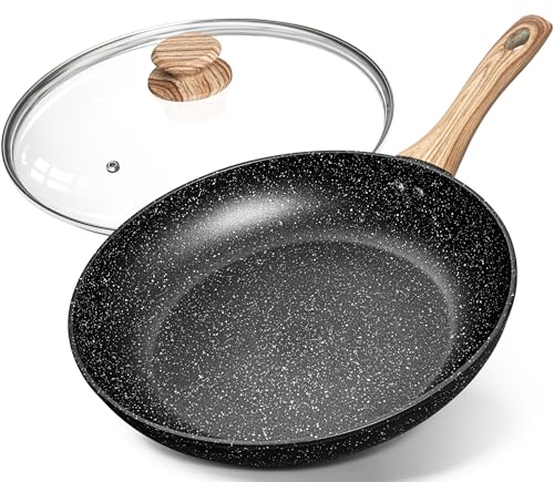 Image of Michelangelo 30CM Frying Pan Non Stick, Frying Pan with Bakelite Handle, Frying Pan Induction Base with Stone-Derived Coating, Frying Pan with Lid, Black
