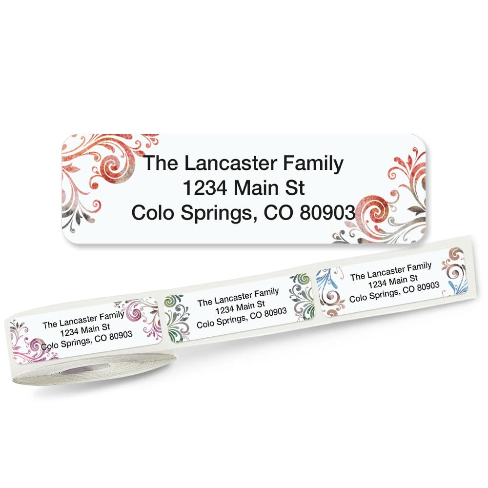 Colorful Images Colorful Gray Swirls Rolled Personalized Return Address Mailing Labels with Dispenser, Customize with Name & Shipping Address, 500 ¾”