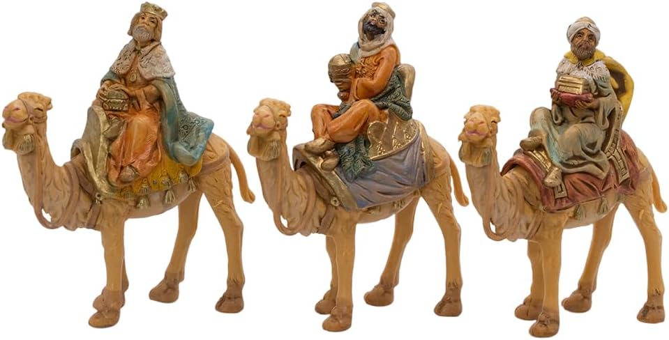 VILLAGE GIFT IMPORTERS Set of Three Kings Riding Camels | 6" Tall | The Three Wise Men | Magi for Table Top Nativity Scene | Christmas Creche | Christian Holiday Home Decor