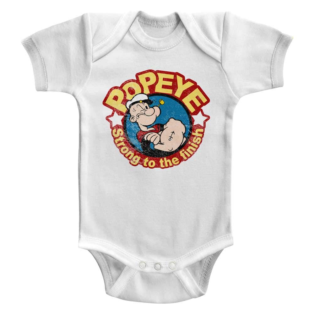 A&E Designs Popeye Infant Bodysuit Strong to The Finish White Romper