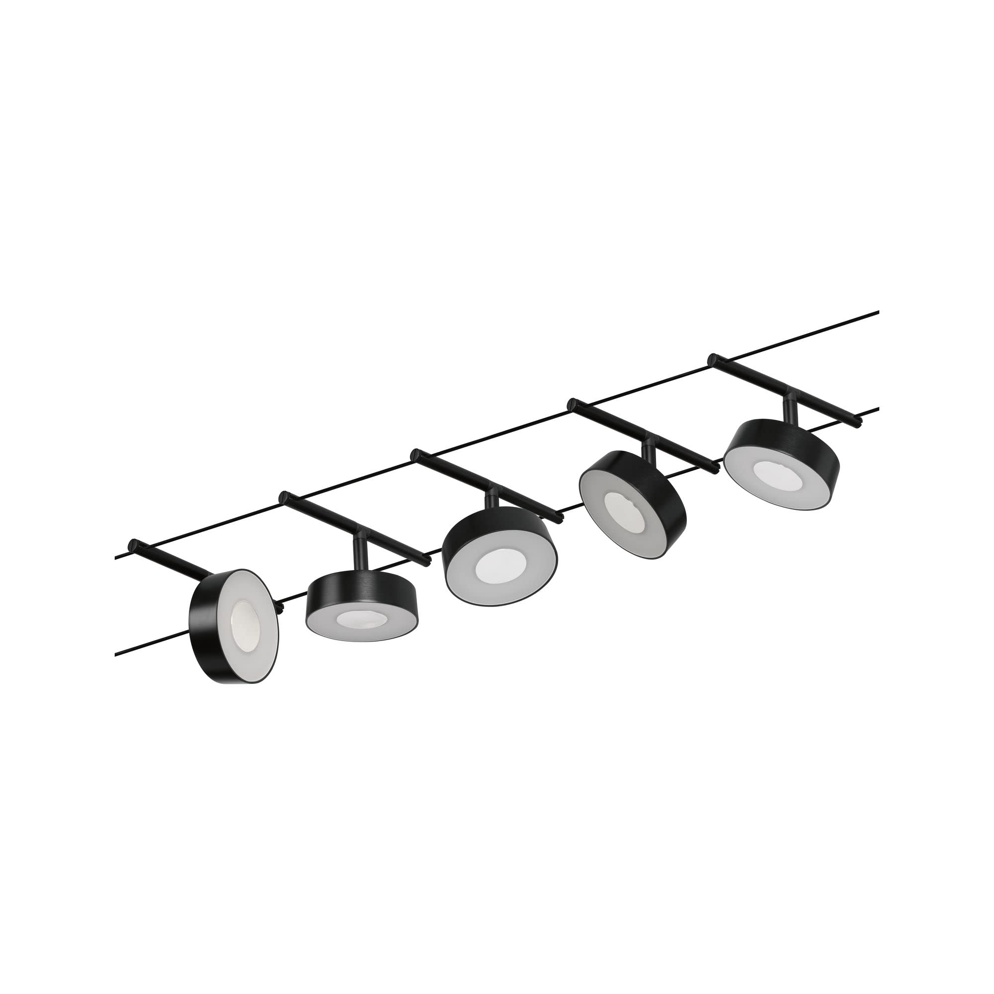 Paulmann 94479 Système de câbles LED Circle Kit de base 5 x 400 lm, 5 x 5 W blanc chaud inclus, noir mat, chrome, matière plastique, métal Système d'éclairage 3000 K