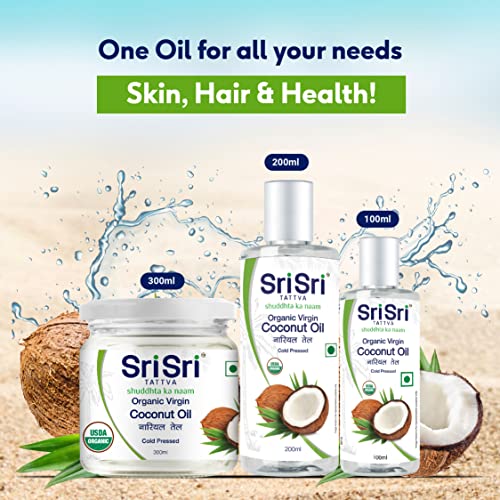 Image of Sri Sri Tattva Organic Virgin Coconut Oil, 100ml (Pack of 2) - Cold Pressed, Natural, Pure Coconut Oil for Healthy Hair and Skin Care