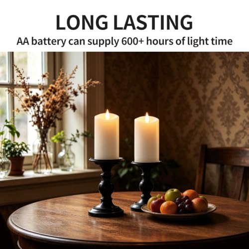 Image of Flameless LED Candles 3 inchx6 inch Set of 2, Battery Operated with Remote & Timer, 600-Hour on 2 AA Batteries, Flickering Realistic Flame, White for Indoor /Outdoor