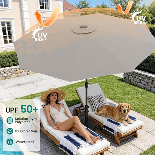 Image of AreShark 9 FT Patio Umbrella for Outdoor, Outdoor Table Umbrella with Push Button Tilt and Crank, Outdoor Patio Umbrellas with 8 Sturdy Ribs for Market, Garden, Pool (Light Gray)