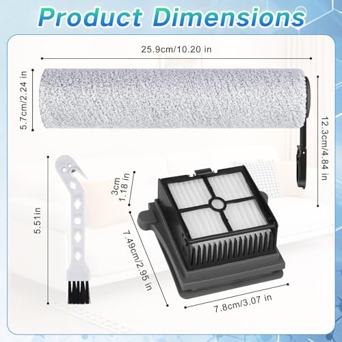 Image of Only Version 2 for Tineco Floor One S7 PRO / S6 Wet and Dry Vacuum Cleaner Replacement Parts 7 Pieces Accessories 3 Roller Brushes + 3 HEPA Filters + 1 Cleaning Brush, Part No. FW221100US
