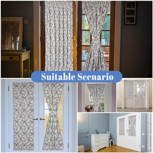 Image of Linen French Door Curtains Set of 2, Elegant Country Style Retro Orchids Front Door Curtain Dual Rod Pocket Tiebacks Included, 54 inch W x 72 inch L