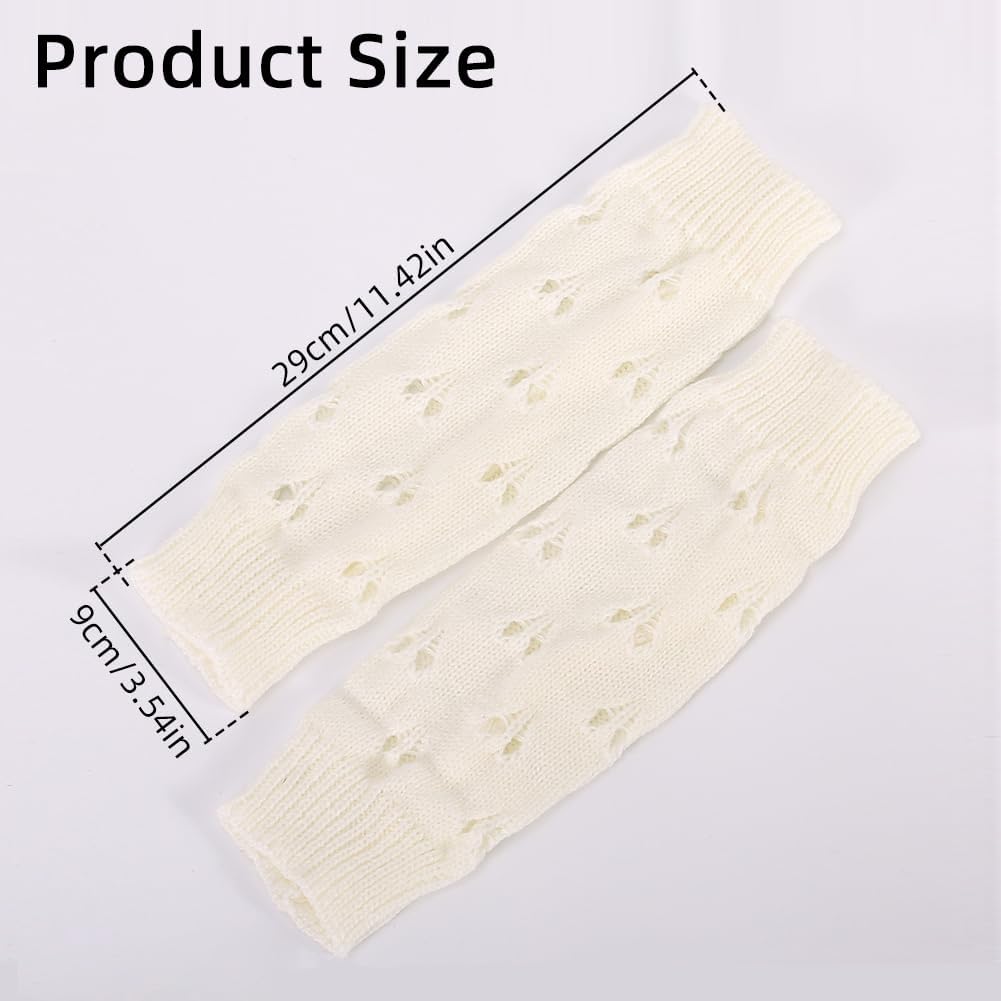 2 Pairs White Grunge Gloves Ripped Knit Gloves Fairy Winter Soft Heart Arm Warmers Fingerless Knitting Crochet Hand Wrist Warmer Thumb Hole Mittens for Women Unisex Typing Driving Supplies