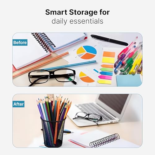 Image of The Better Home Set of 3 Pencil Holders | Metal Made Clip Holder Paint Brush Holder Pen Stand | Study Table Accessories for Kids Home Office Artists | Desk Organizer Metal Mesh Design | 3 Pack