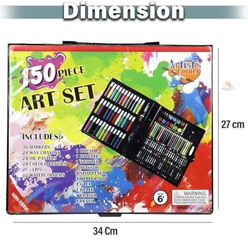 Image of EMNDR 150 Pcs Art Set for Kids - Professional Drawing & Painting Kit with Portable Carry Case | Includes Markers, Oil Pastels, Crayons, Watercolors & Color Pencils | Birthday Gift (150 pcs art set)