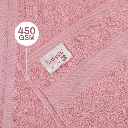 Image of Layers 100% Cotton Face Towels | 450 GSM Soft & Highly Absorbent | Aqua Plush Collection | Pack of 12 Super Soft Towels for Men & Women | 30 x 30 cm - Pink