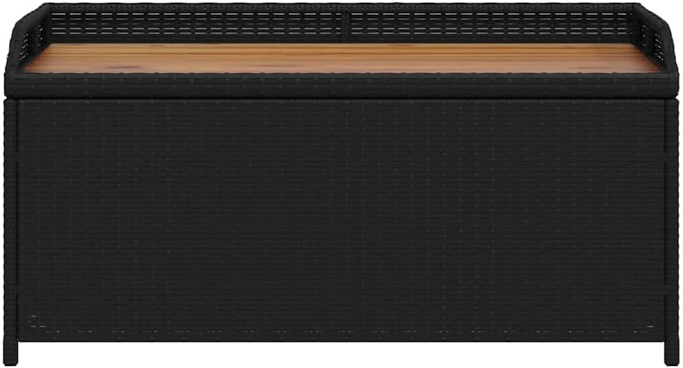 vidaXL Outdoor Storage Bench - Black Poly Rattan & Acacia Wood with Water- Storage Bag, 39.4"x19.7"x20.5"